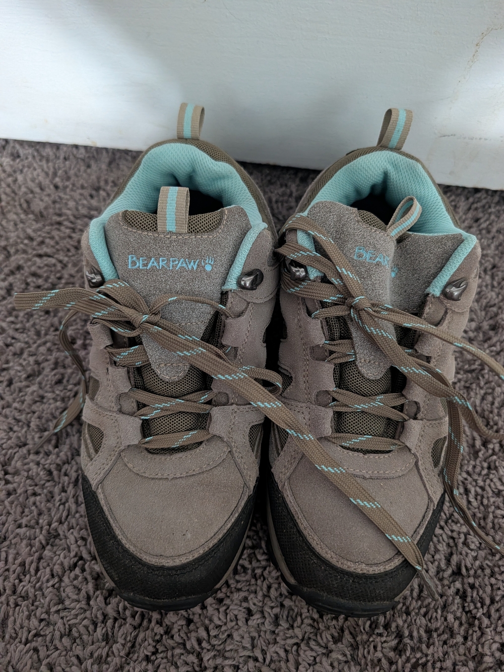 BearPaw Women's Taupe Lace-Up Hiking Boots with Aqua Lining
